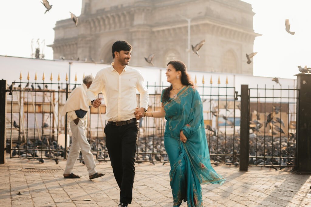 couple walking street in mumbai
